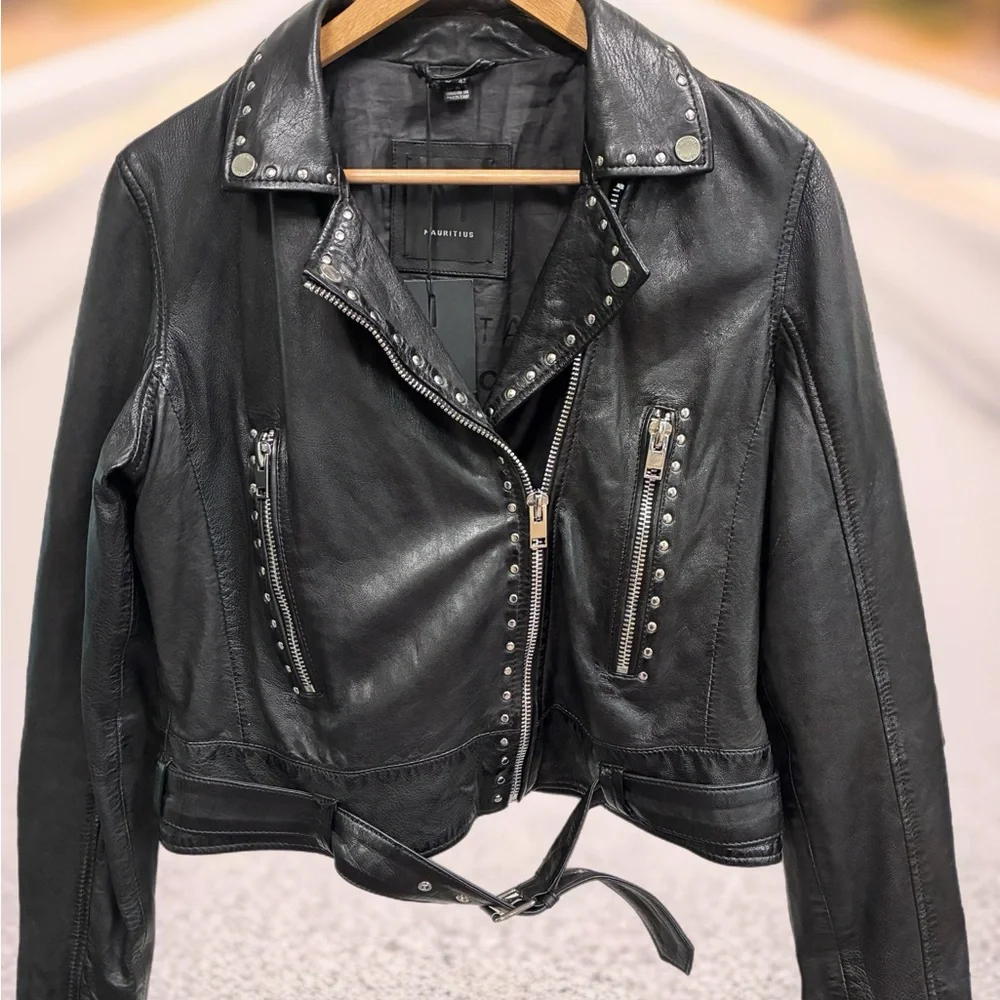 Mauritius Studded Black Leather Biker Jacket - Women XL - Picture 2 of 12
